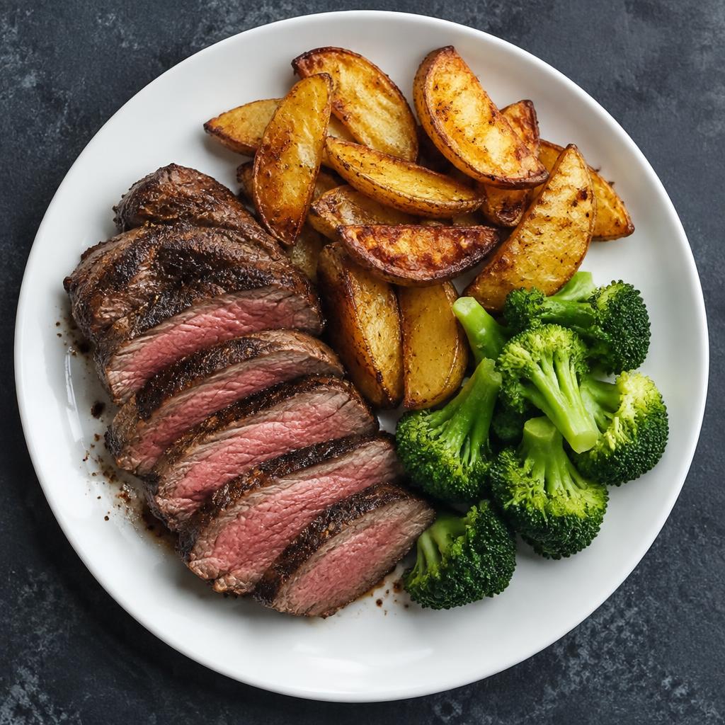 Rumpsteak, Ofenkartoffeln & Brokkoli